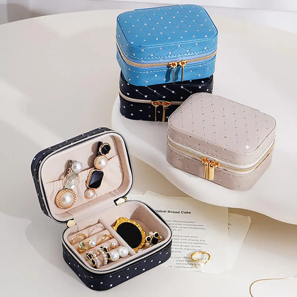 1Pc Jewelry Storage Box Elegant Faux Leather Mini Jewelry Box Rhinestone-encrusted Jewelry Organizer Box for Girls for Earrings