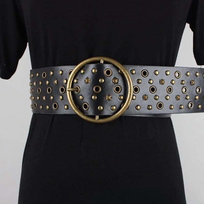 ريترو ستايل برشام الخصر الختم تنوعا البرونزية جولة مشبك حزام عريض فتاة الساخنة الديكور الشارع أزياء مطابقة السيدات العصرية