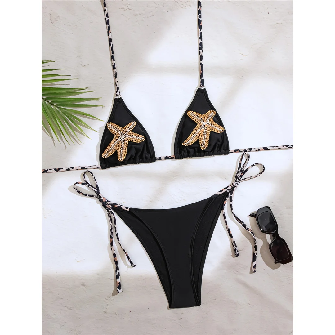XS - L Diamant-Strass-Stern-Neckholder-Bikini Damen-Badebekleidung Zweiteiliger Bikini-Set Damen-Badeanzug Badeanzug Schwimmanzug V6863 – Detail 4