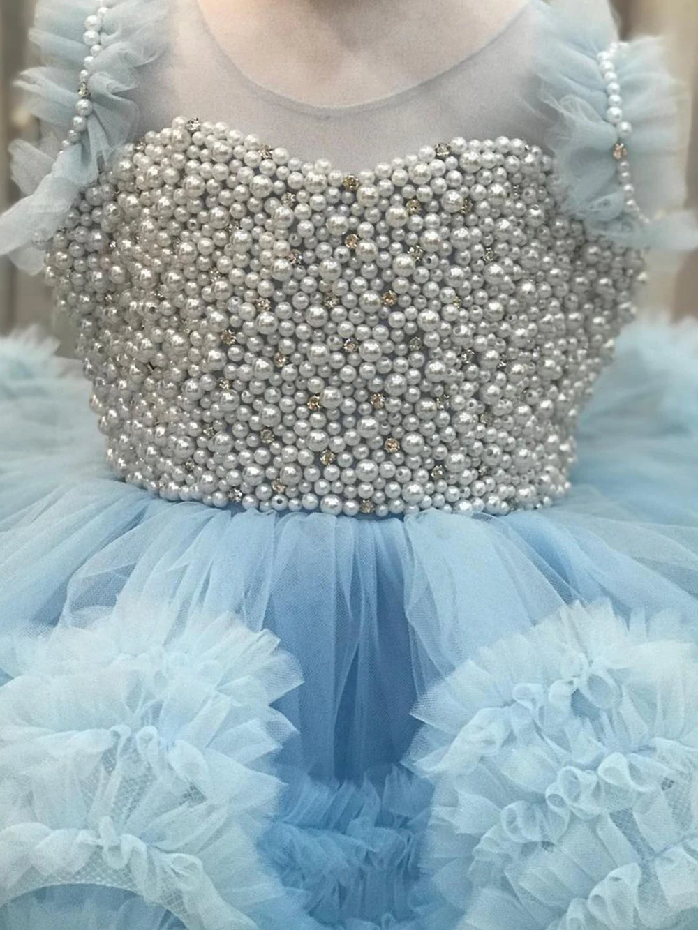 Vestidos bonitos para niña, falda escalonada con cuello transparente, vestidos de princesa para desfile, vestido de primer cumpleaños