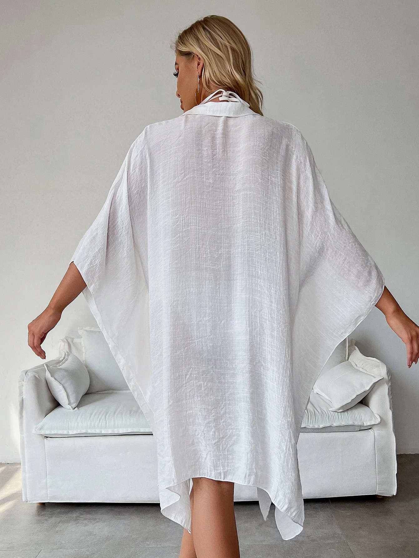 Button Beach Dress Tunic Cover up Women Bamboo Cotton Loose Bikini Cover-up Beachwear Cardigan Vacation  ﻿