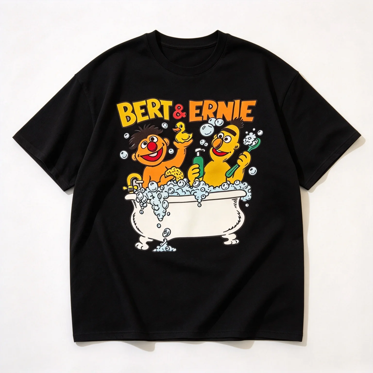 2026 Cute Cartoon Bath Friends Large Printed Cotton Unisex Short Sleeve T-Shirts, Funny Cartoon Streetwear Tops for Kids Adults