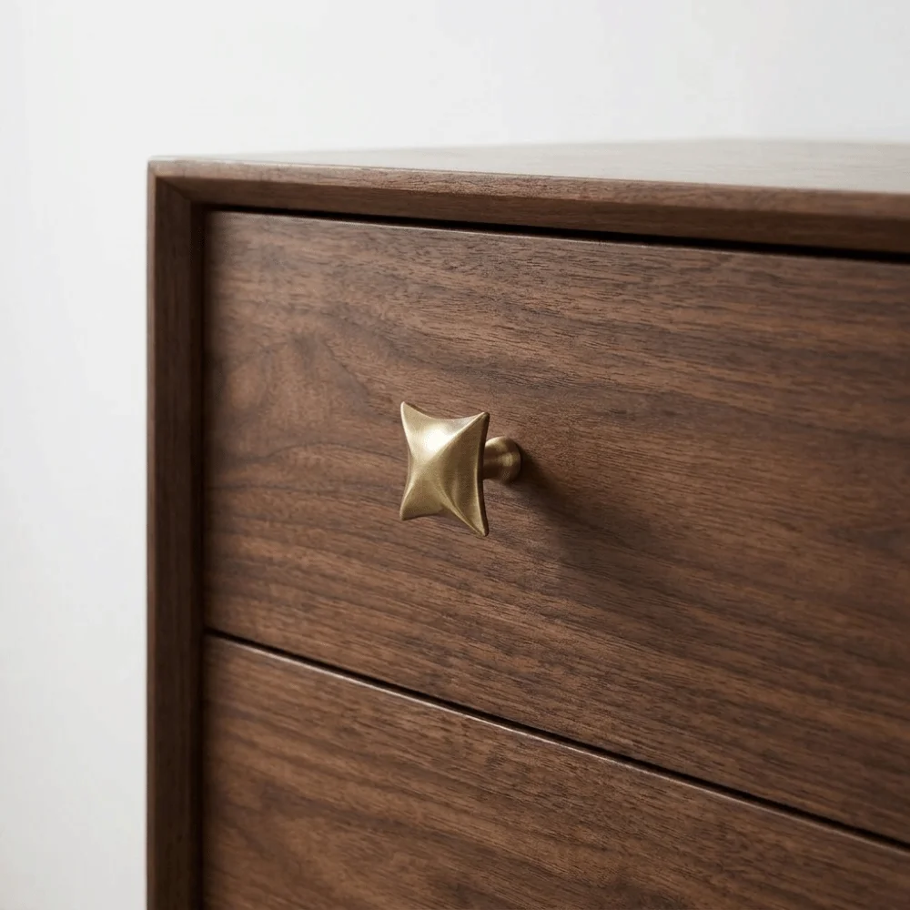 Four Point Star Cabinet Knobs Modern Minimalist Gloss Silver Drawer Pulls Compact Star-Shaped Nordic Light Luxury