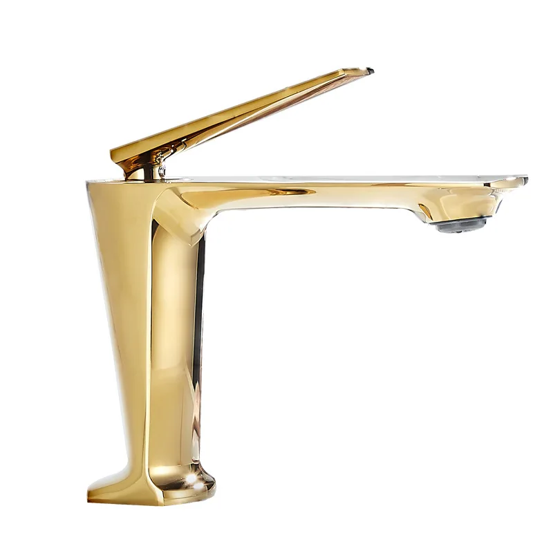 

Light luxury simple bright gold basin faucet, hot and cold household bathroom under the counter basin all copper