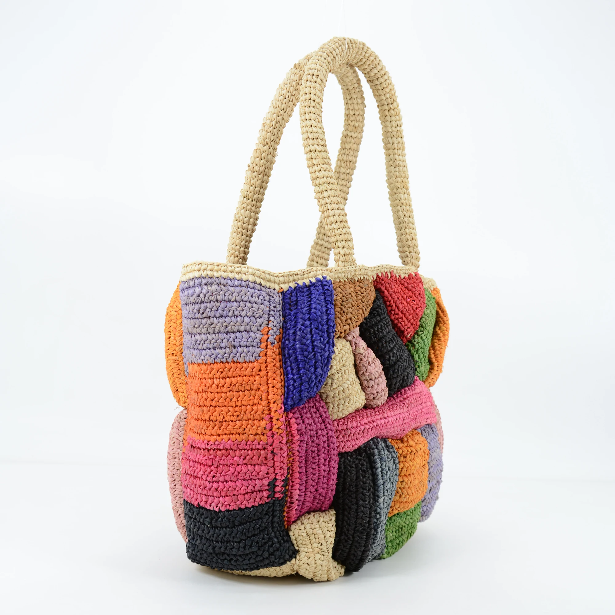 Large Raffia Tote Bag Colorful Designs