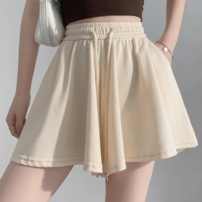 Y2K Women Bandage Short Korean Sweet High Waist Solid Female Losses Wide Leg Shorts Summer New Fashion All Match Ladies Shorts