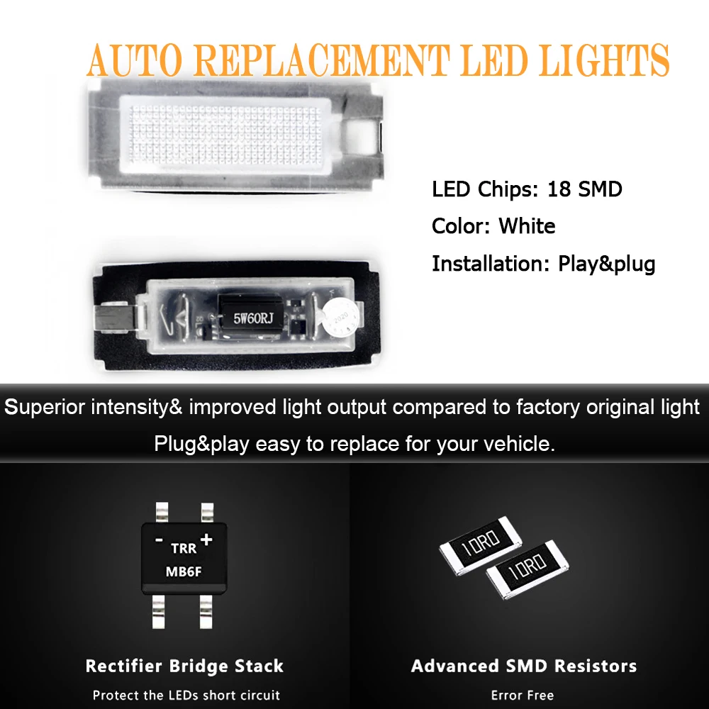 18SMD Canbus LED Backup License Plate Lights For Lancia Musa Ypsilon Citroen Jumper Peugeot Boxer Bus Fiat Ducato 2006-2020