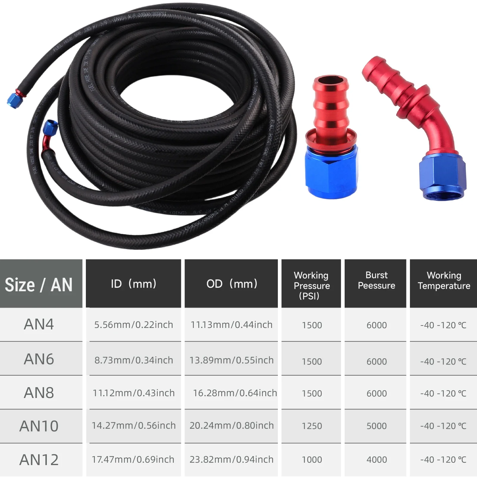 1M 2M 3M 5M Car Fuel Pipe Hose For Barb Fitting Straight Insertion Connector 1/4 3/8 1/2 5/8 3/4in 6mm 9.5mm 12mm 16mm 19mm