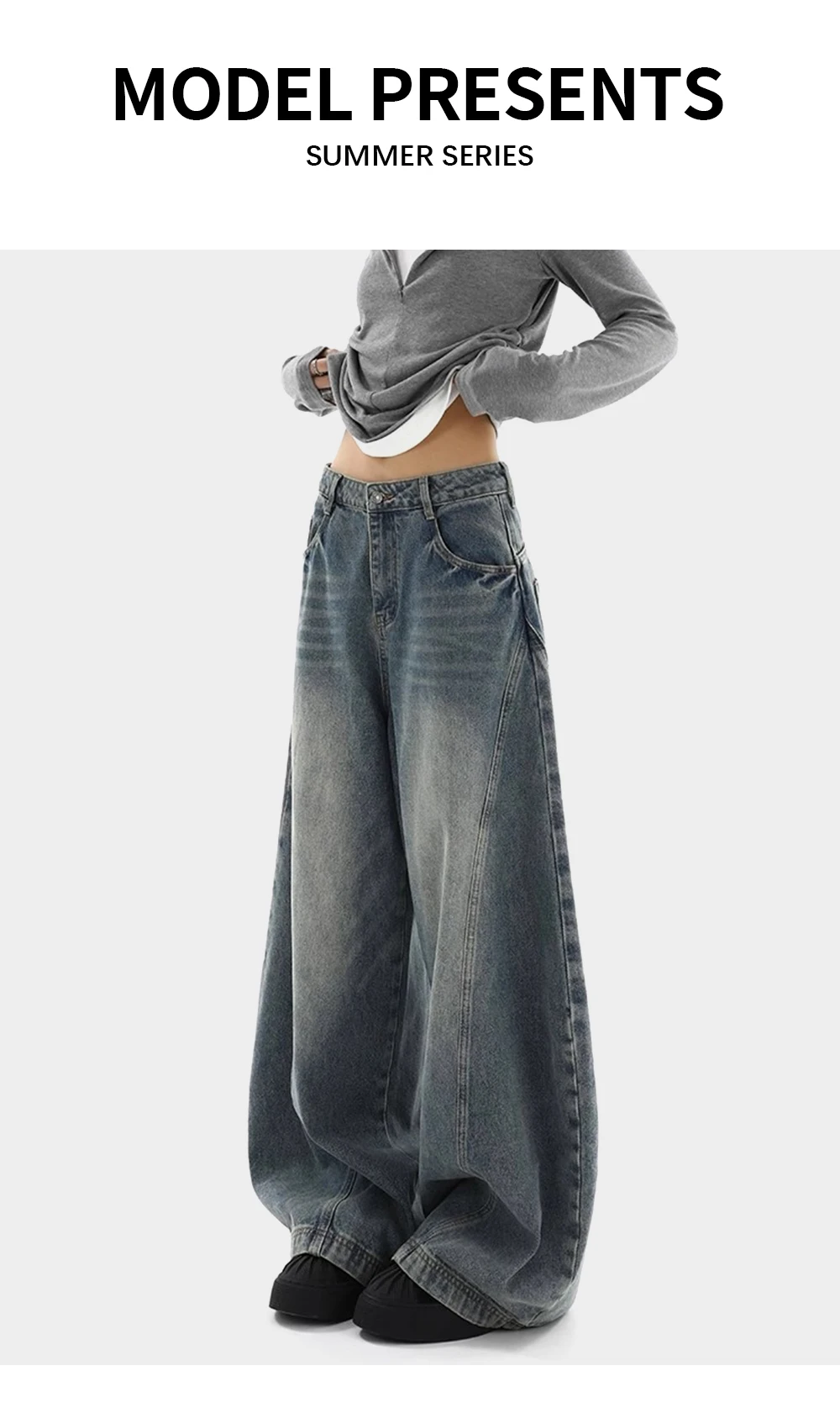 Gespleißte Jeans mit weitem Bein für Herren, gewaschen, Distressed, Retro, High Street, lockere Denim-Hose, Baggy-Hose für Herren – Detail 3