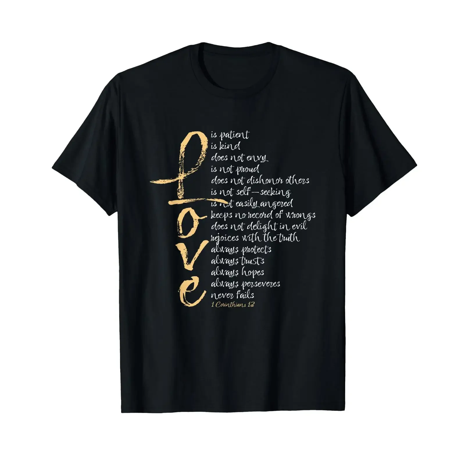 Camiseta com Estampa Gráfica de Versículo Bíblico 1 Coríntios 13: Amor é Paciente e Gentil, Estilo Vintage Lavado, Top Estiloso para Uso Diário, Tecido Elástico