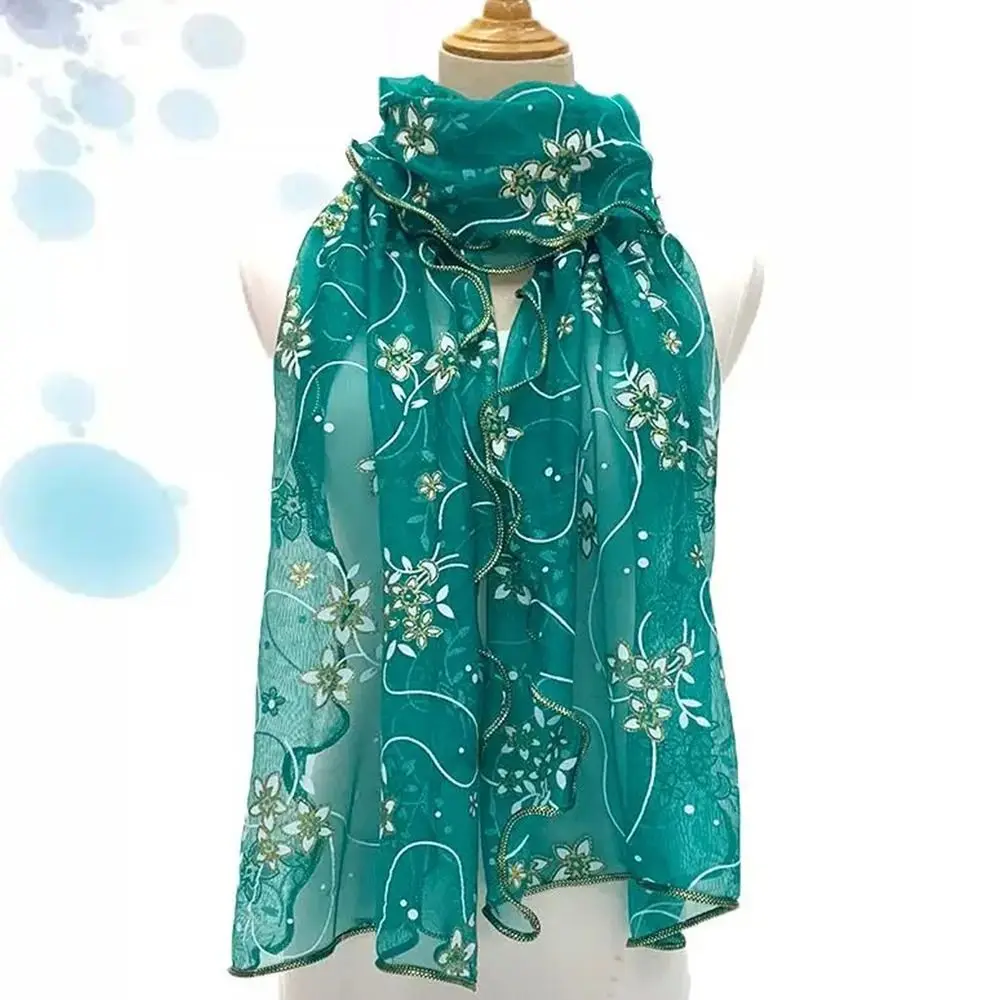 1Pcs New Lightweight Lace Scarf Elegant Print Silk Neckerchief Shawl Headband Wraps for Women