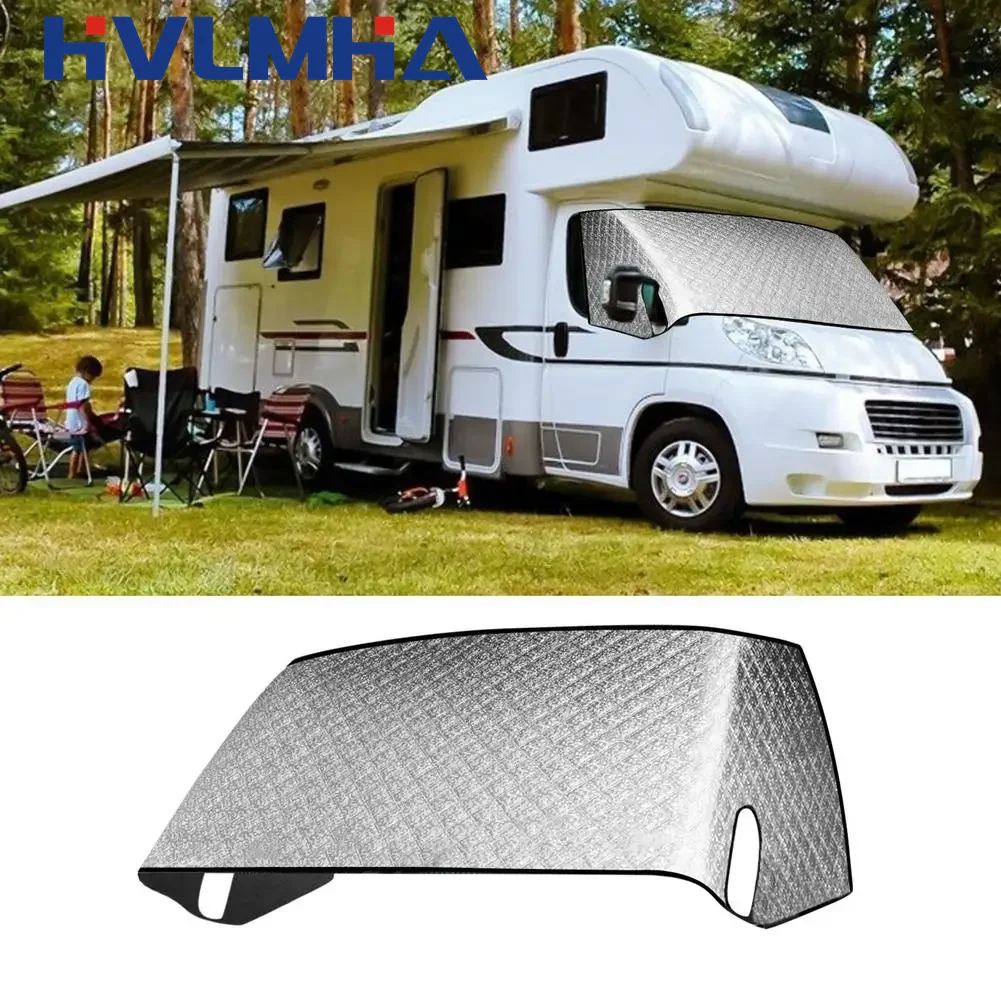 Front Window Sunshade RV Accessories 4 Layer With Mirror Cutout Silver Durable RV Window Windshield Cover Car Exterior Protector