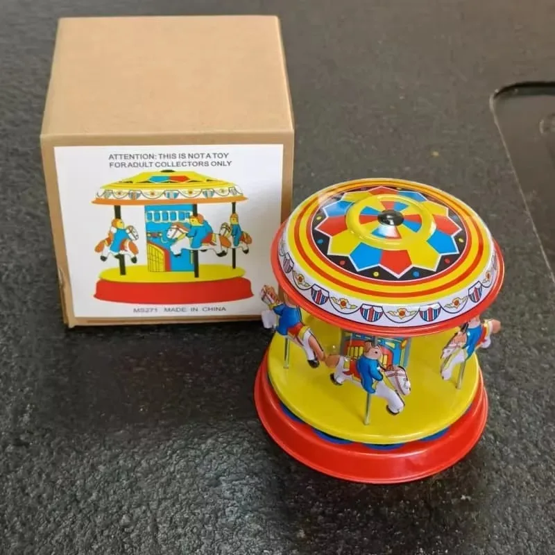 

Christmas Decoration Carousel Metal Tin Clockwork Toy Fun Metal Tin Wind Up Toy Desktop Decoration Mechanical Toy Gift