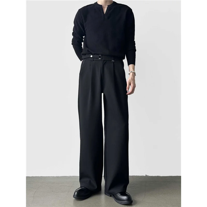 

Men's Straight Leg Suit Pants Casual Loose Fit Iron Free Luxury Sle Spring Autumn High Waist Long Trousers Busin Wear