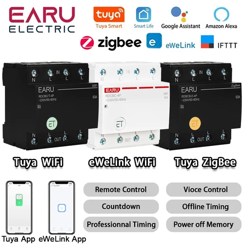 Disyuntor inteligente 3P + N Tuya eWeLink WiFi ZigBee, temporizador MCB, interruptor de relé, Control remoto por voz para asistente de Google Home Alexa