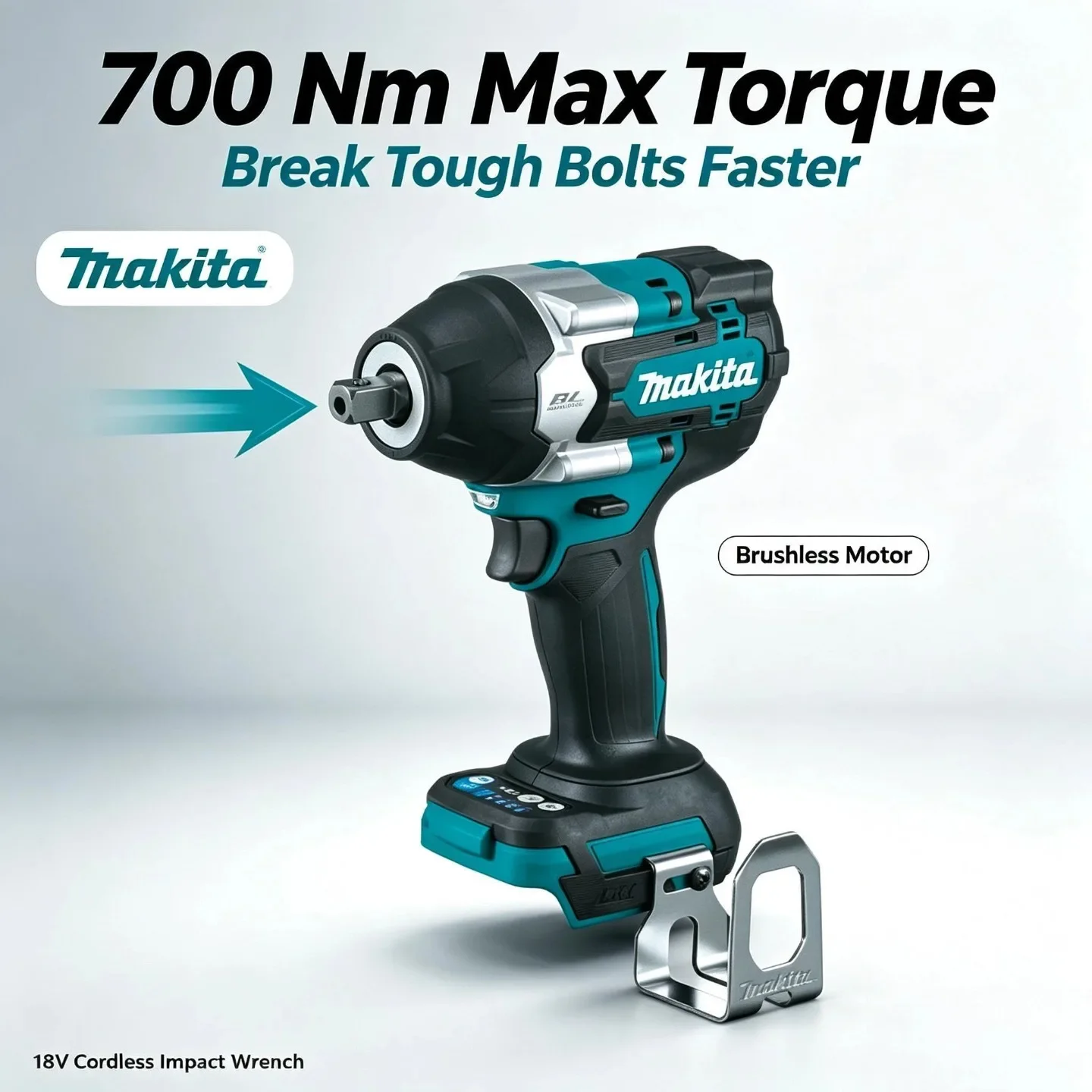 Makita DTW700 1/2" Vierkantantrieb 18V Akku-Schlagbohrschrauber mit Bürstenloser Motor, 1000Nm Hohes Drehmoment, Variable Geschwindigkeit, Auto-Stopp für Bau und Schraubensicherung