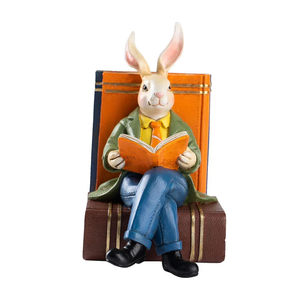 

«Статуя джентльмена кролика для чтения, декор книжного червя из смолы для гостиной, украшение вченых животных»