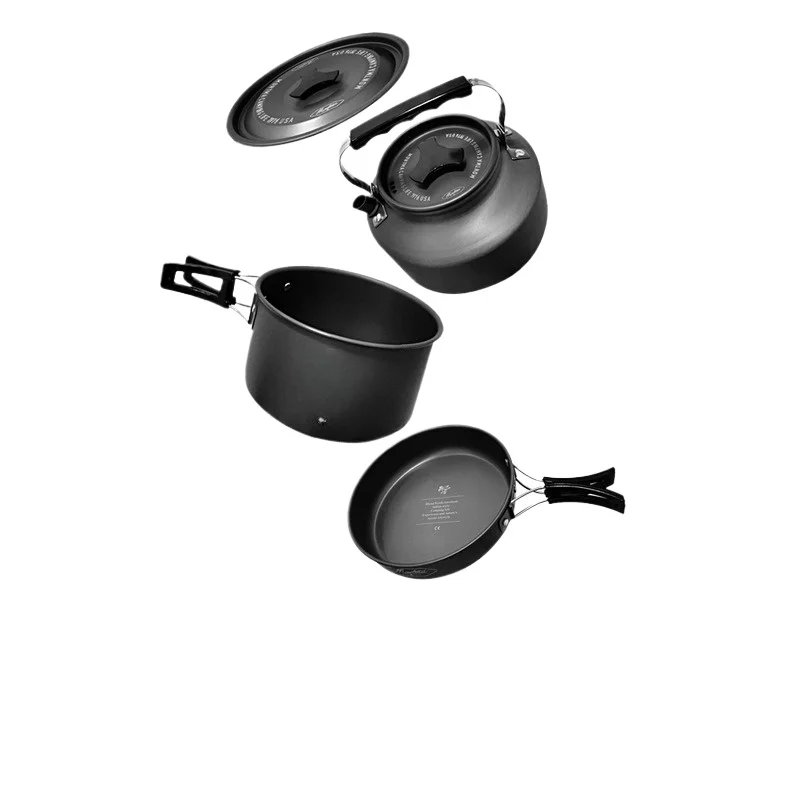 

Outdoor pots and pans three-piece cooking pot wok kettle, lightweight equipment picnic camping cooker