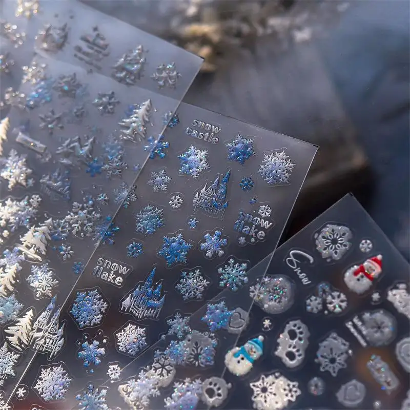 Carino dolce fiocco di neve castello albero di Natale adesivo per unghie donne eleganti di lusso colla posteriore autoadesiva decalcomanie per adesivi per nail art fai da te