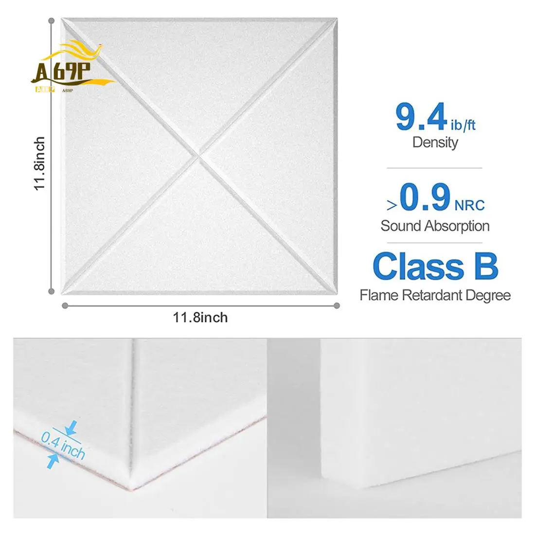 

A69P-12 Pack Acoustic Panels,Sound Proof Padding,Beveled Edge Sound Absorbing Panels,For Acoustic Treatment And Wall Decor,Et
