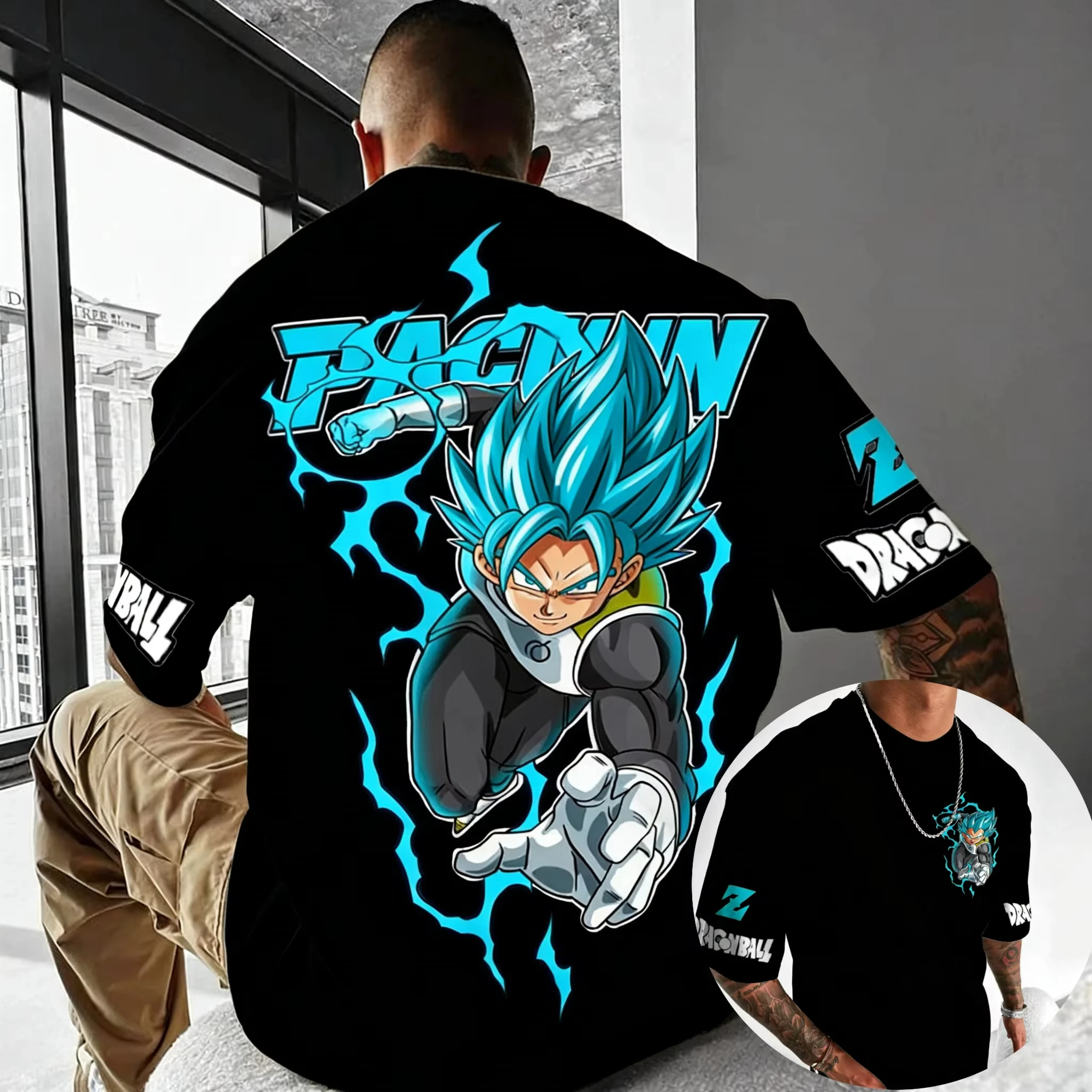 2026 New Hot Summer Dragon Ball Retro Premium T-Shirt Oversized Super Saiyan Blue Vegito Print Casual Men Women Adults Kid - view 3