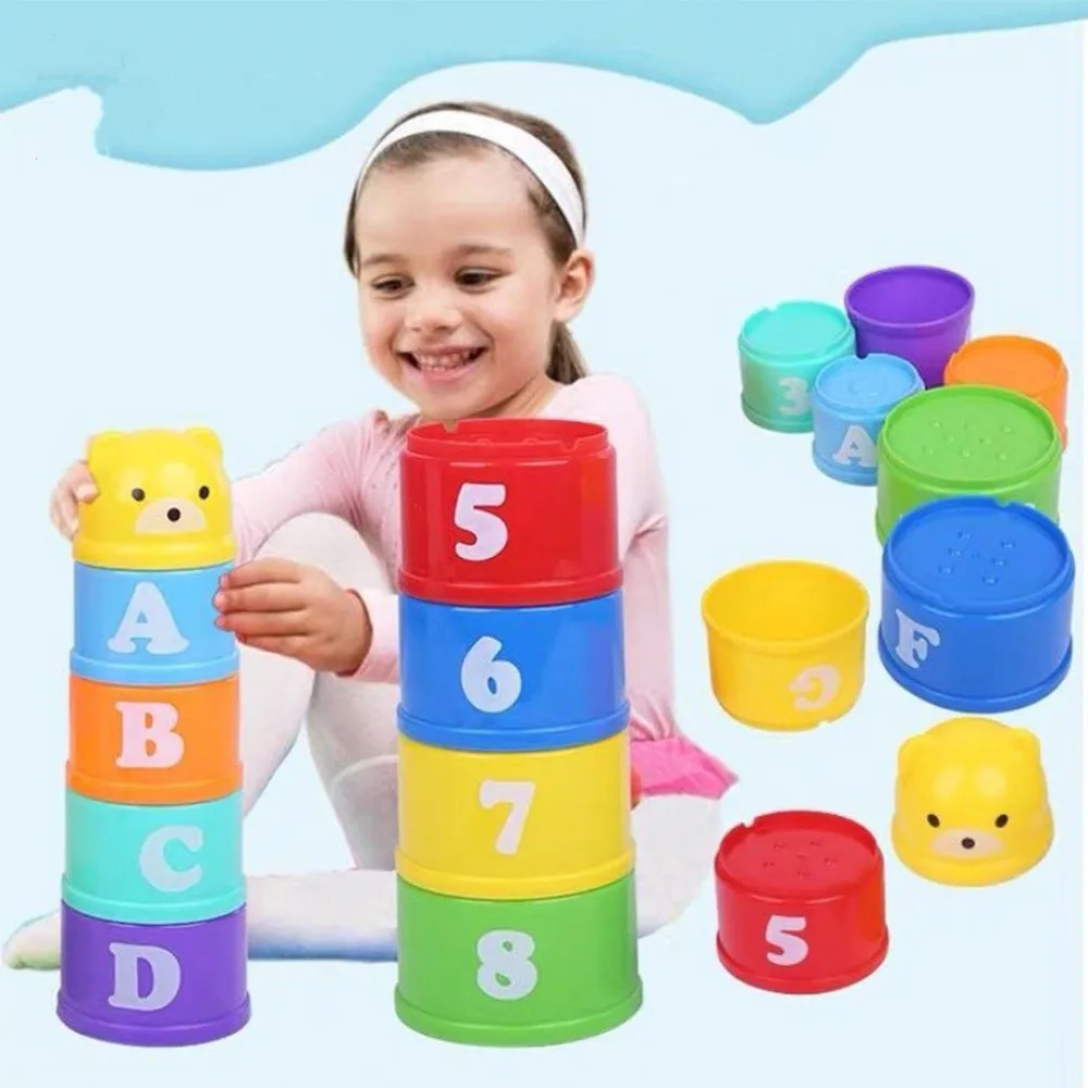 Children Puzzle Pyramid Tower Cup Stacking Duck Toys Baby Montessori Educational Beach Kids Pool Bathtub Toy 0-12 Month Boy Gift