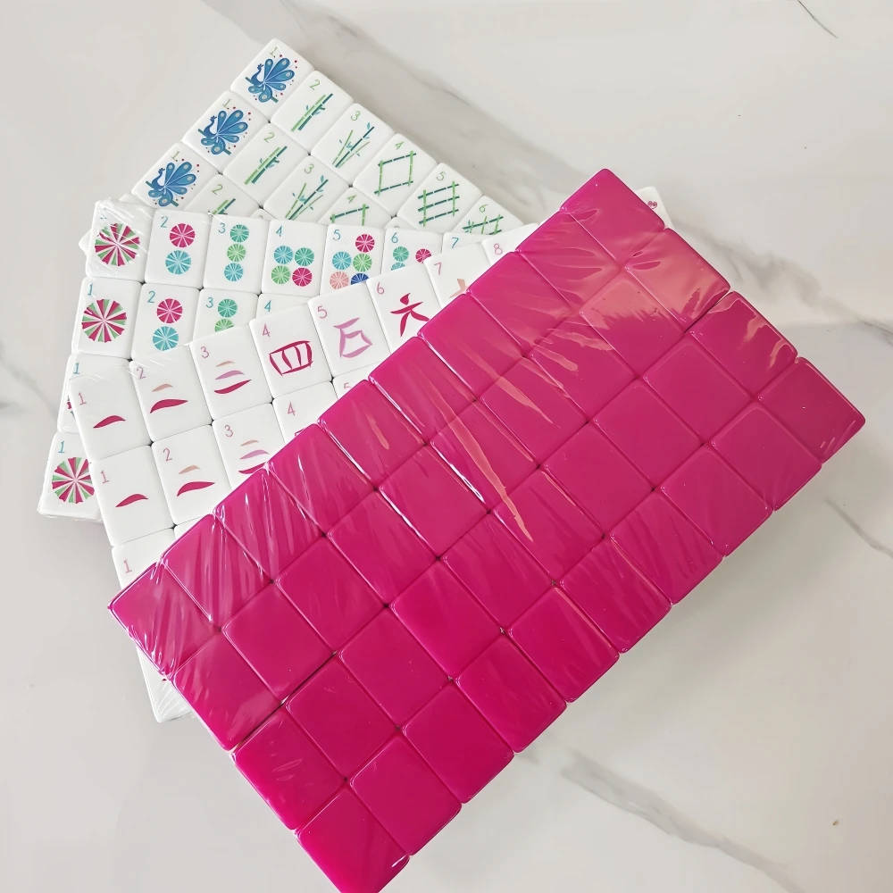 Juego de Mahjong Americano de Lujo Grabado, Fichas de Mahjong Acrílicas de 4 Capas, Fucsia Naranja, Juegos de Mahjong, Regalos de Entretenimiento Familiar