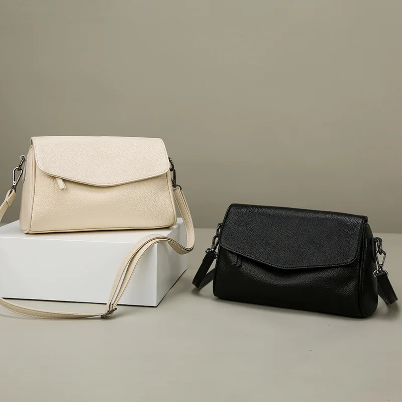 

Women's Top-Grain Leather Crossbody Shoulder Bag - Large Capacity Solid Color Compact Square Design for Commuting & Casual Use