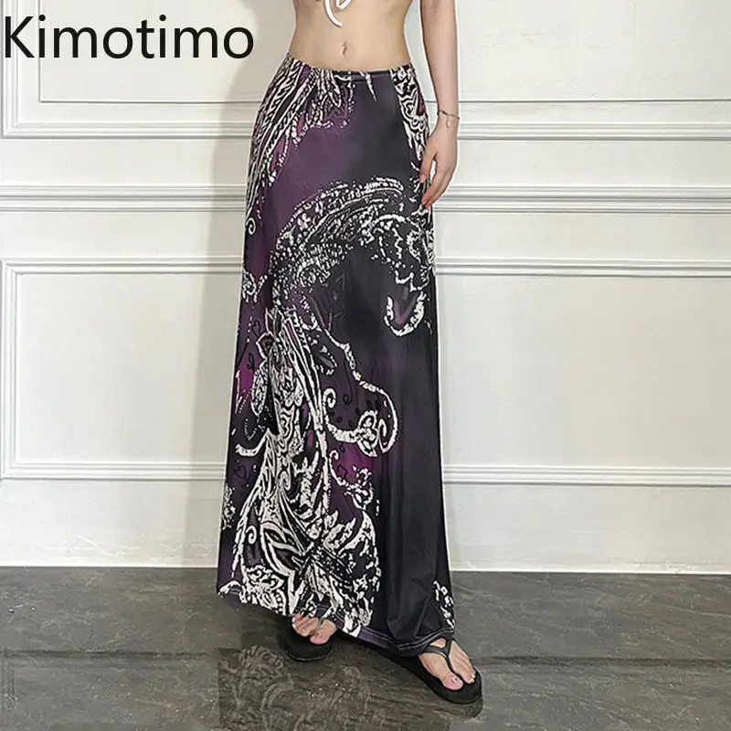 

Kimotimo модные длинные юбки с графическим принтом женские винтажные тонкие юбки трапециевидной формы с высокой талией элегантные Y2k эстетические пряные девушки Faldas