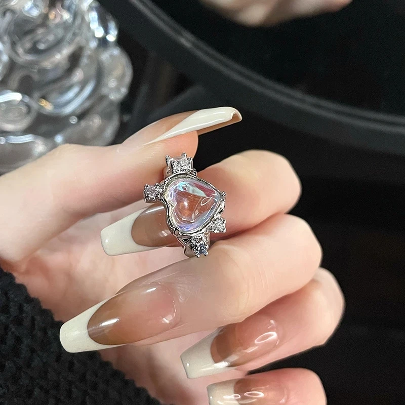 Trendy Vintage Opal Irregular Natural Stone Ring White Opal Aesthetic Hollow Boho Finger Rings For Women Y2K Creative Jewelry
