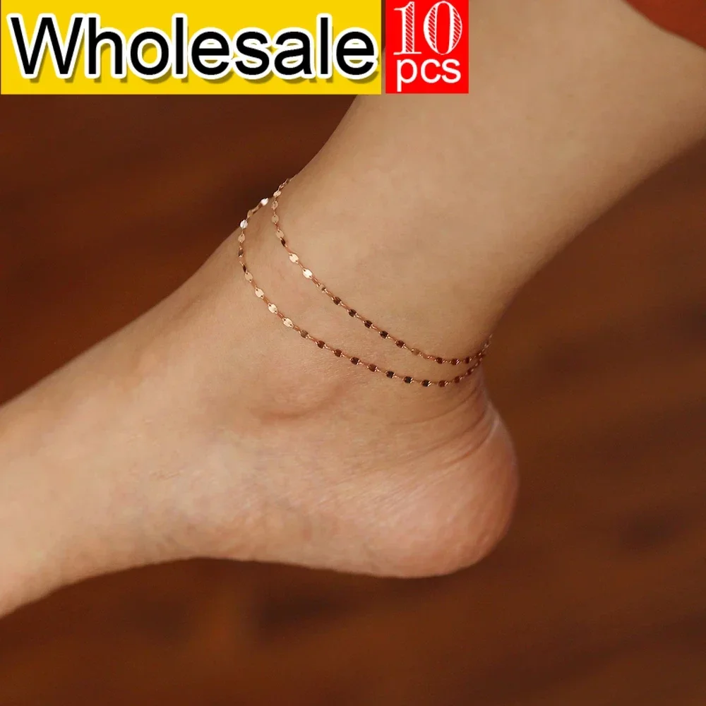 

women 10PCS Fine Stainless Steel Fish Lips Chain Anklet Women's Summer Beach Foot Jewelry Leg Minimalist Anklets Wholesale