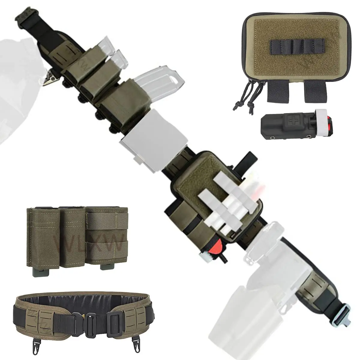 Molle Battle Belt Set Adjustable Tactical Belt with Tactical Open Top Triple Mag Pouch & Molle Waist Bag & Tactical Tourniquet