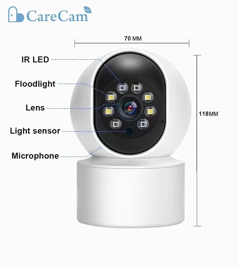 5MP UHD Carecam App Dual Screen Full Color PTZ IP Camera AI Humanoid Detection Home Security CCTV Baby  Monitor