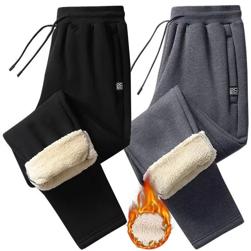 Thickened Fleece Autumn Winter Women's Casual Long Pants Loose Lamb Velvet Cuffed Sports Pants High Waist Straight Leg Trousers