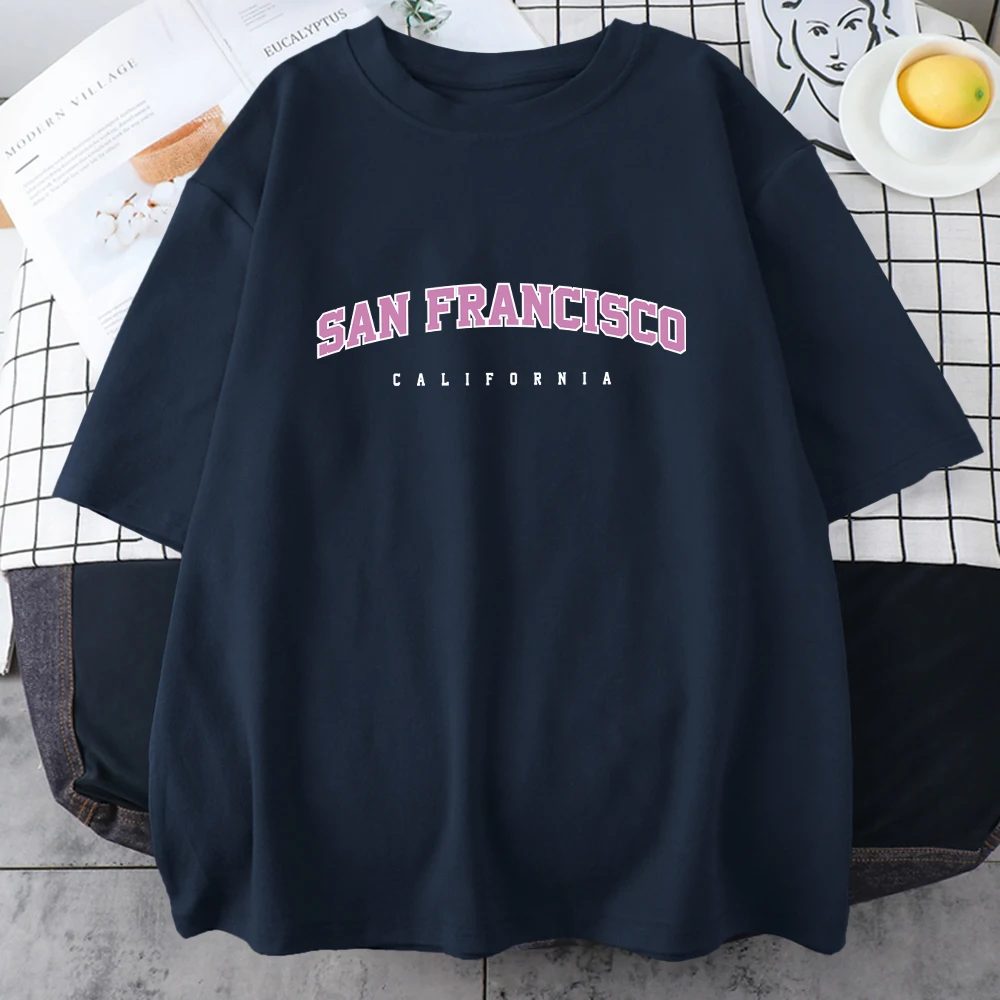 San Francisco California Letter Print Mens Cotton T Shirts Vintage High Street Tee Clothing All-math Casual Short Sleeve Man Top