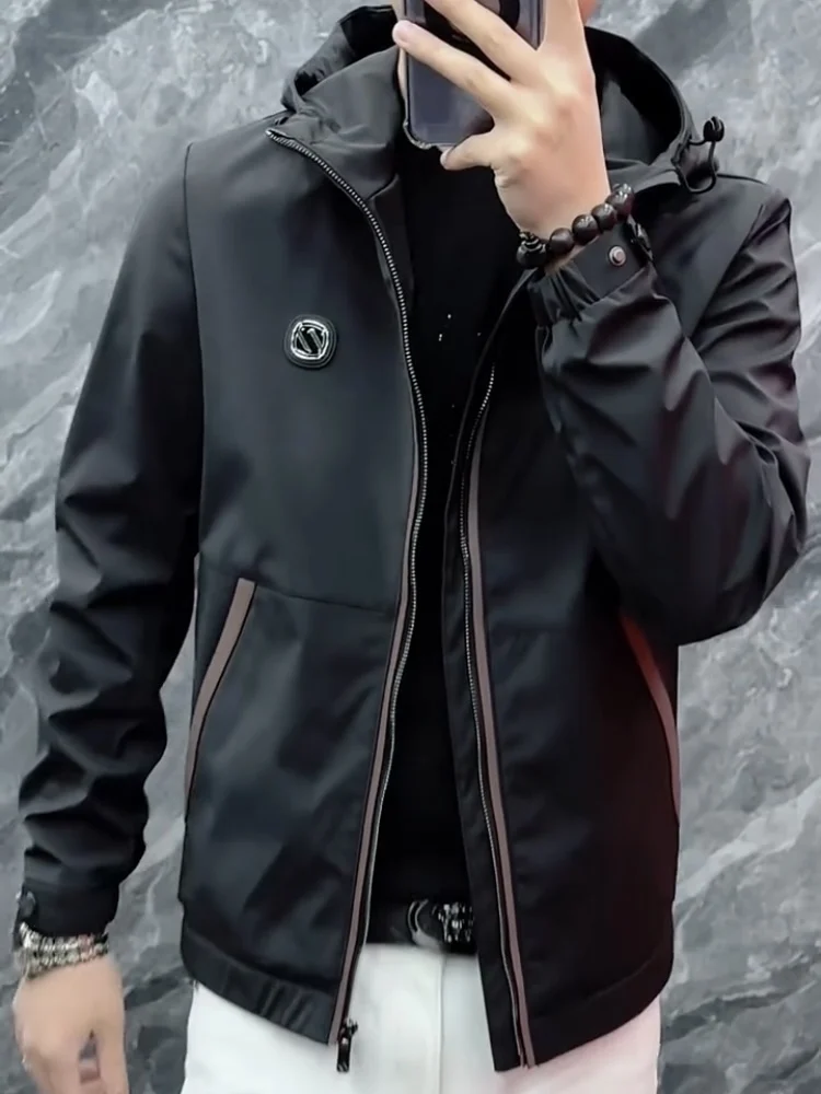 

Men's Casual Hooded Jaet 2025 Autumn Faion Versatile Busin Outdoor Wear Polyester Fabric Long Sve Zipper Closure