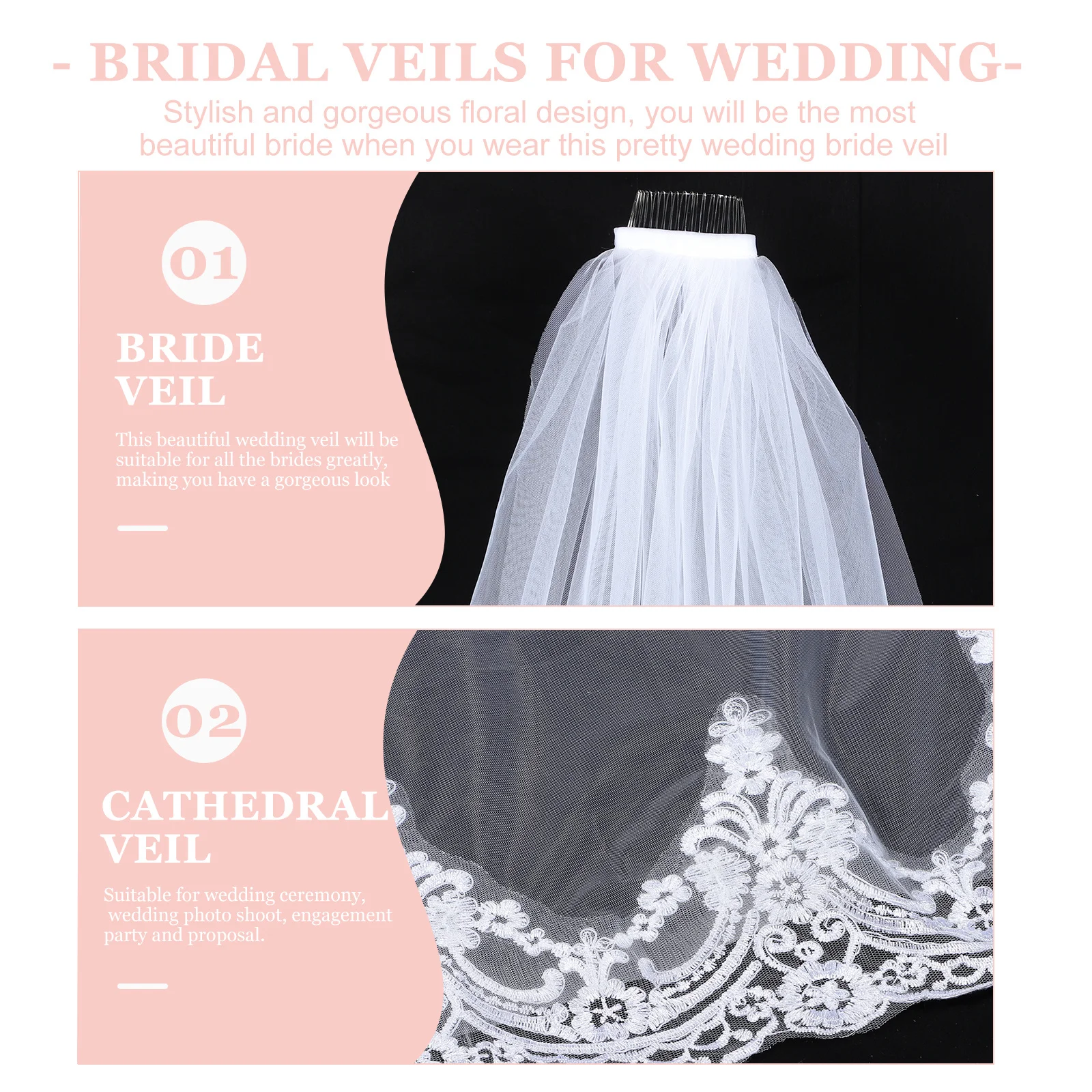 

Wedding Veil for Brides Cathedral Lace Long Design Bridal Headdress Durable Comfortable Wedding Ceremony Accessory