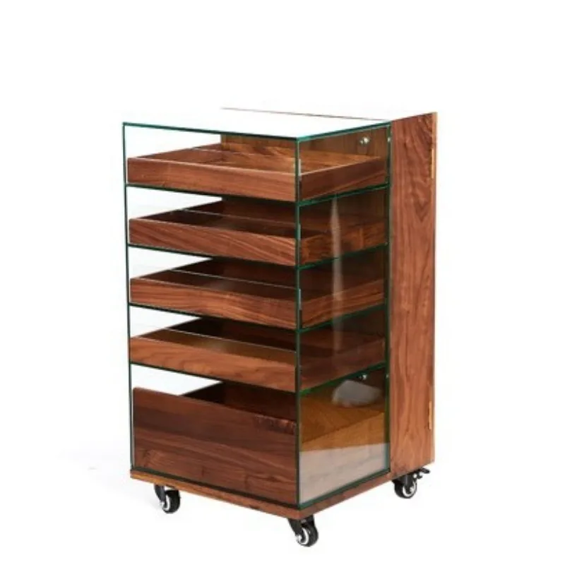 

Black walnut tea set storage glass display cabinet solid wood table side cabinet