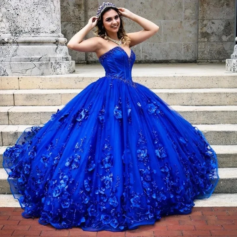 Aangepaste Kleur Laverder Glanzende Quinceanera Jurken Off Schouder Applicaties 3D Bloemen prinses Sweet 16 Jurken Afstuderen Toga