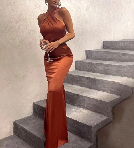 Sexy Halter Backless Pleated Dress Chic Vintage Fashion Evening Women Summer Slim Sweet Pencil Dresses