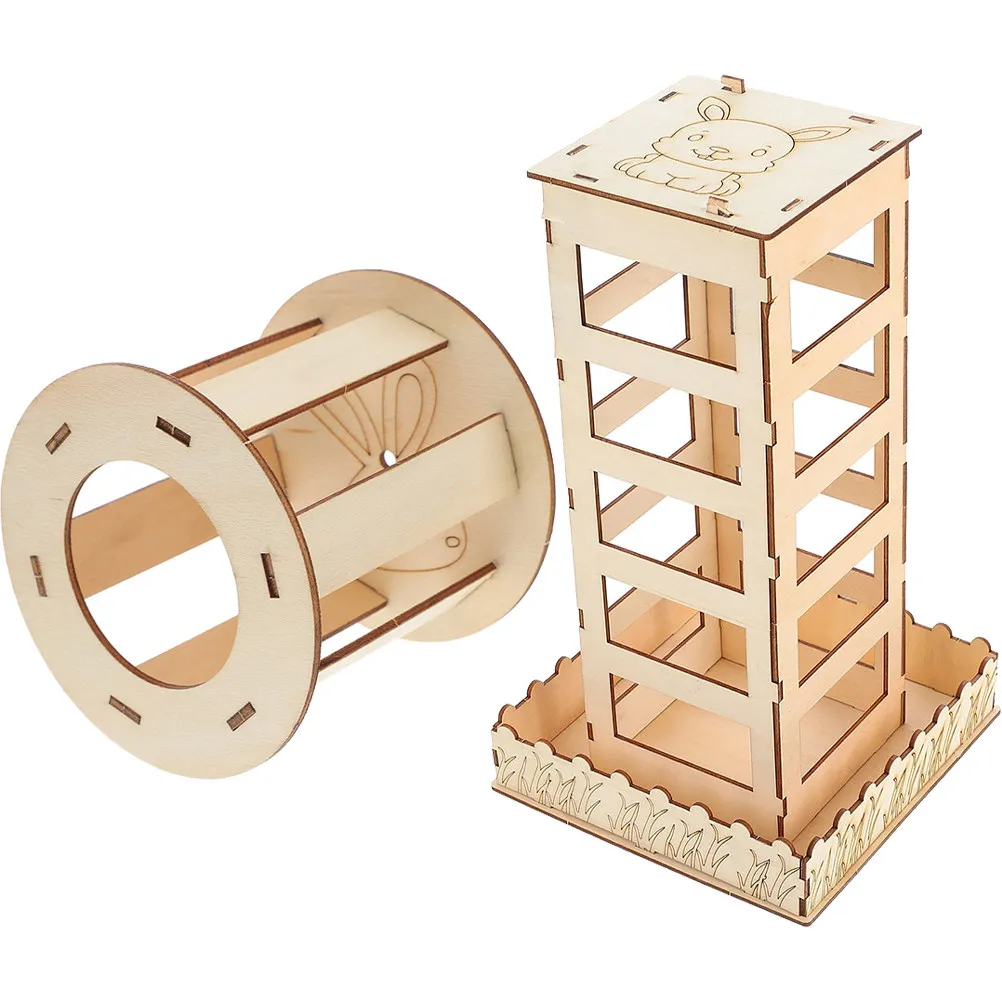 2Pcs Natural Wood Rabbit Hay Feeder Easy Install Cage Mounted Suspended Or Standalone Feeding Tool for Bunny Hamster Guinea Pig