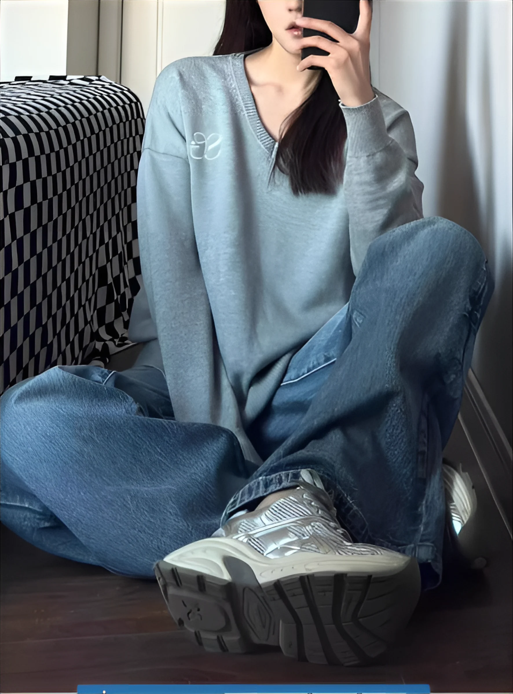 Bootcut Jeans Blue Women Trim Micro Flared Commuting Millennial Small Siamese Knot Holes Spice Tear Side Cut Waisted Cross Nine view 6