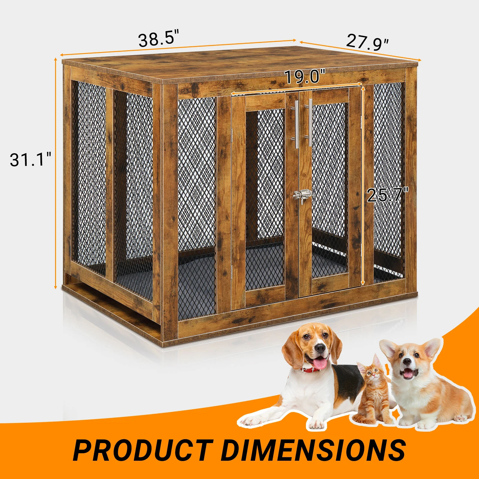 Furniture Dog Crate with Tray for Large Dogs, Indoor Aesthetic Puppy Kennel Pet House Dog Cage with Door