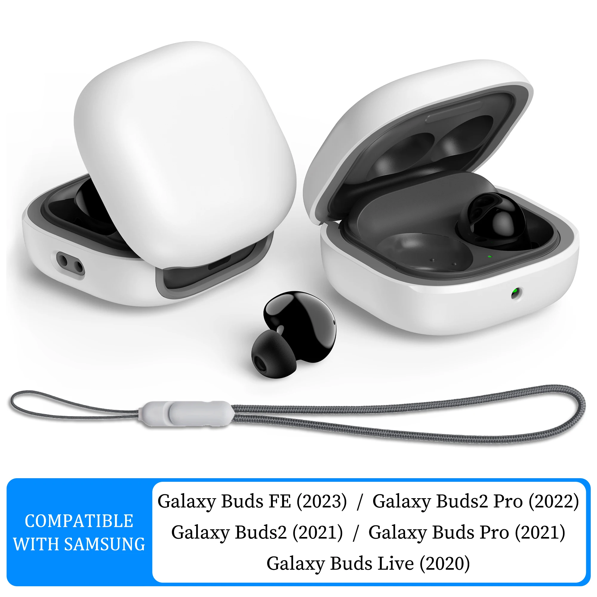 Protective Case for Samsung Galaxy Buds FE, Buds2 Pro, Buds2, Buds Live, Buds Pro Case, Hard Case Protection Case with Lanyard