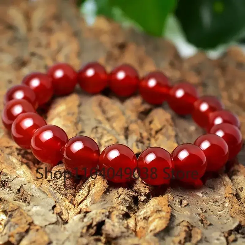 

Natural Red Jade Bracelet Men Women Healing Jewelry Real Carnelian Round Beads Elastic Beaded Bracelets Bangle Lucky Amulet Gift