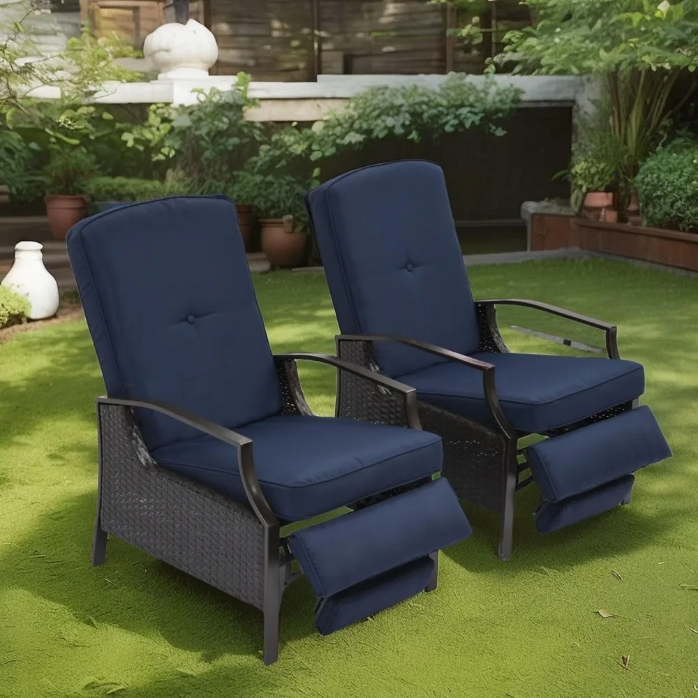 

Уличное кресло с откидной спинкой, регулируемые плетеные шезлонги с откидной спинкой для патио из 2 предметов, комплект мебели из ротанга двойного назначения с мягкой толстой поверхностью