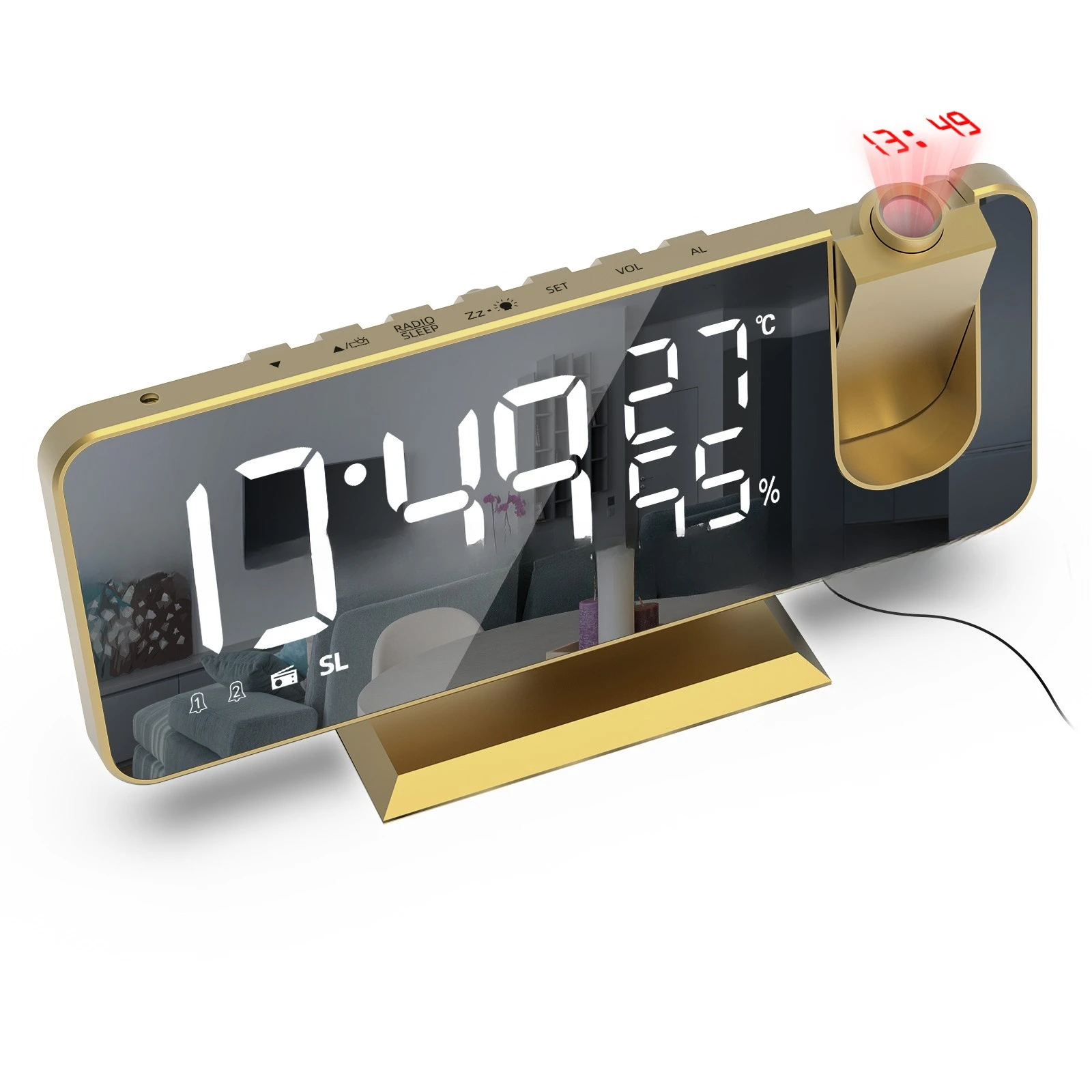 Radio Projection Clock Large Screen Display Temperature and Humidity Electronic Clock LED Digital Alarm Clock