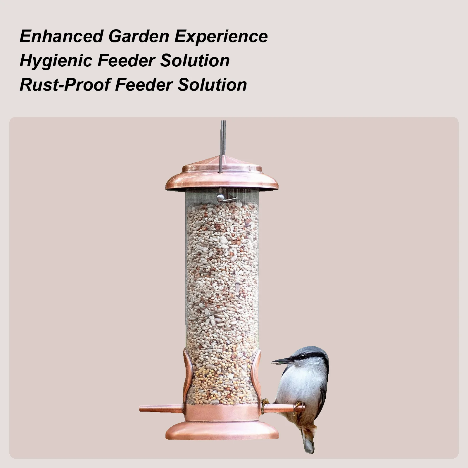 

Metal Bird Feeder Copper Squirrel Proof Weather Resistant Tool Outdoor Bird Feeder for Patio Garden Yard Balcony Home Indoor