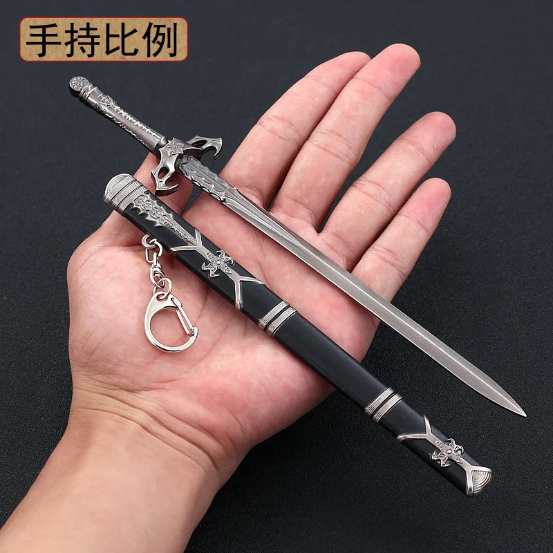 22cm Disaster Subduing Sword with Scabbard All Metal Model Keychain Home Ornaments Crafts Decoration 1/6 Equipment Collections