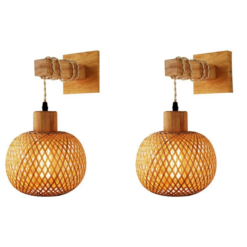 

A05I-2X Retro Japanese Style Bamboo Bedside Wall Lamp Restaurant Rattan Lampmine Bedroom Background Wall Lamps